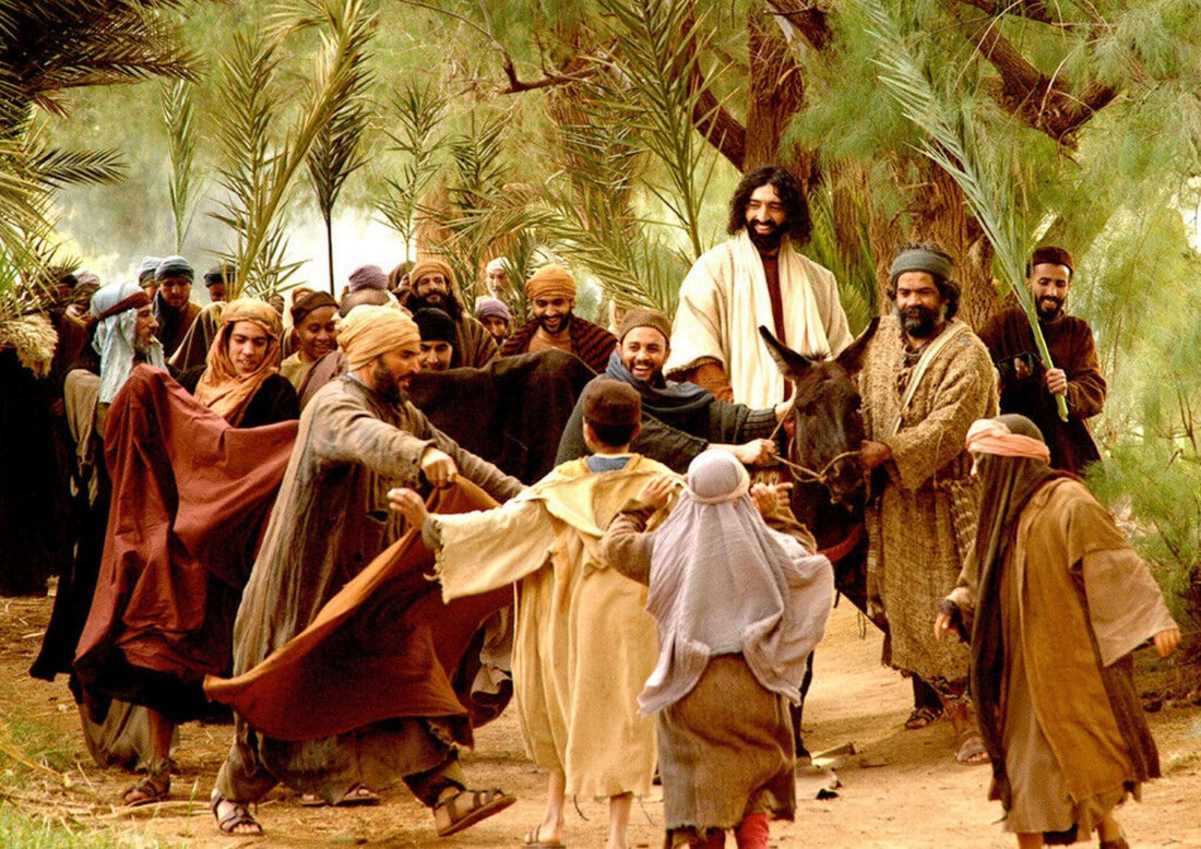 Jesus riding in on donkey on Palm Sunday